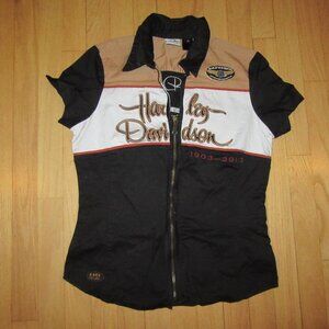WOMENS HARLEY DAVIDSON TOP/ZIP/EMBROIDERED/110TH ANNIVERSARY/SS/SIZE XL!